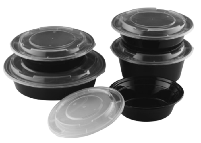 Microwaveable Round Black Containers (PP)